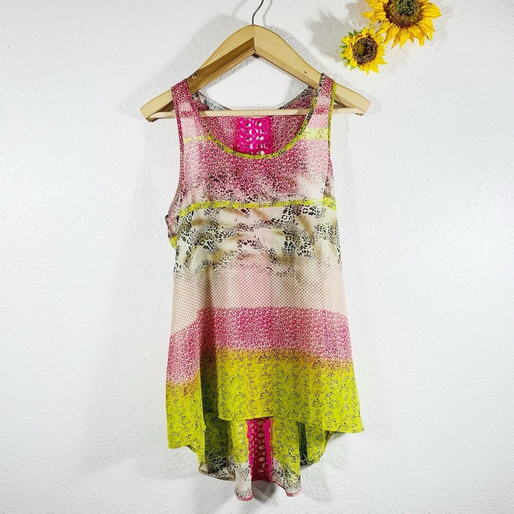 Patreons Of Peace Floral Animal Print Multi-pattern Sleeveless Blouse Size Med - Picture 1 of 7